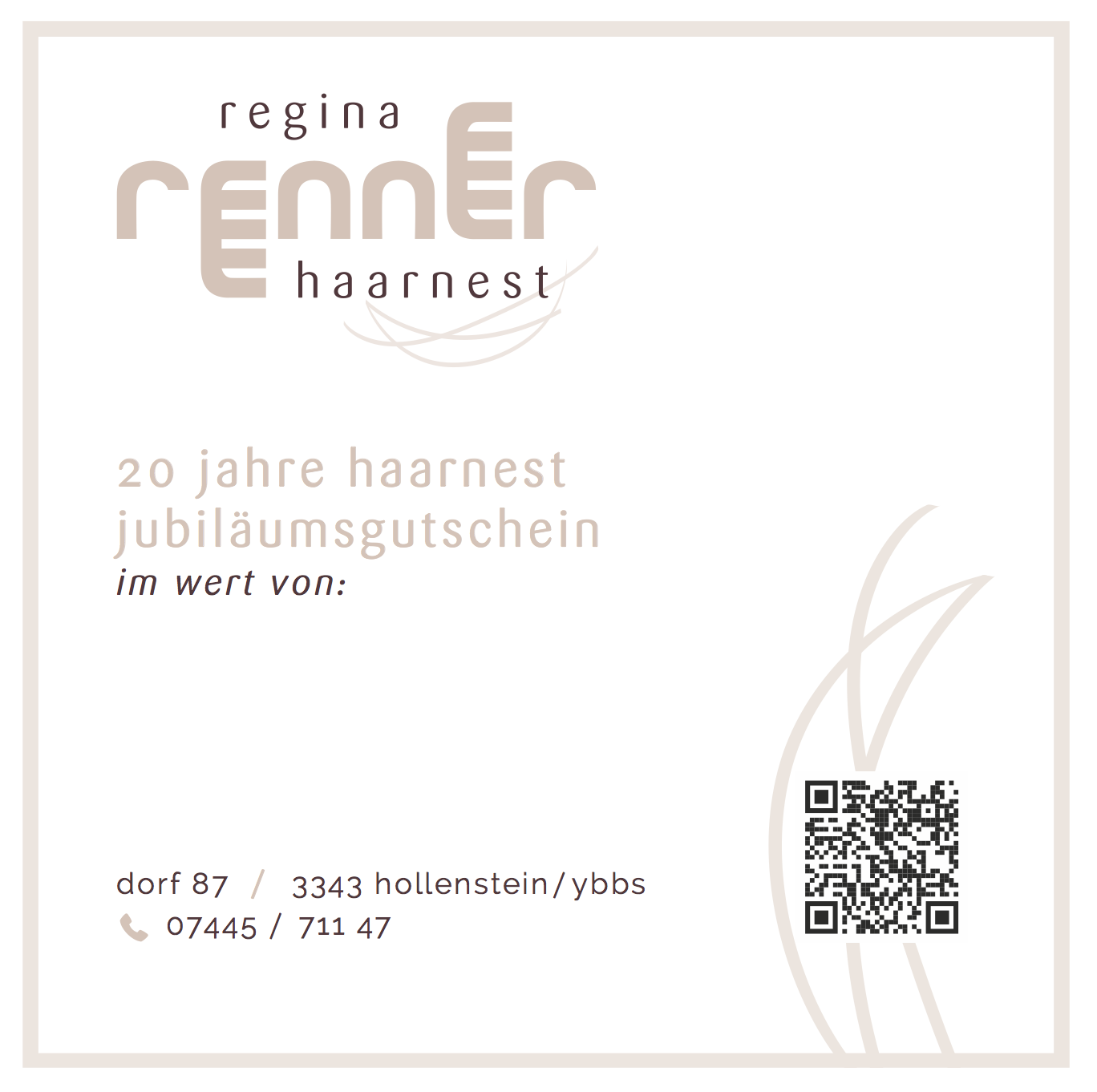 Gutschein 20 Jahre haarnest Gutschein, professionelles Design