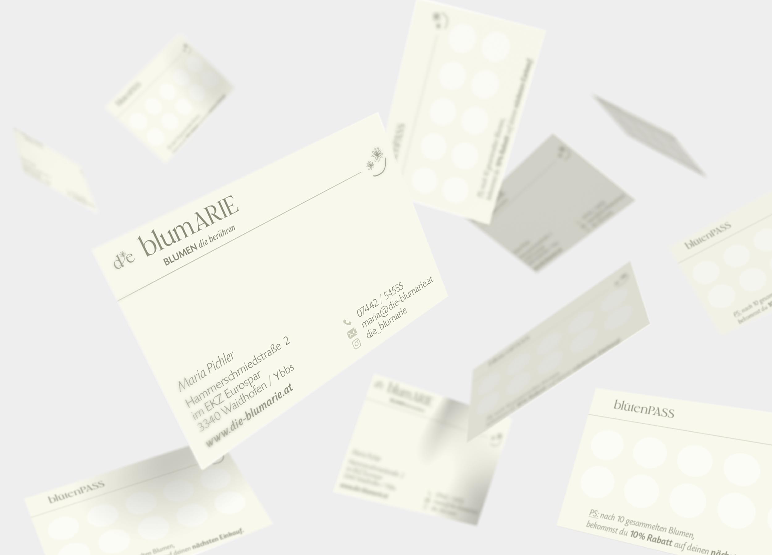 Visitenkarten die blumARIE der Blumenladen im Eurospar Waidhofen / Ybbs